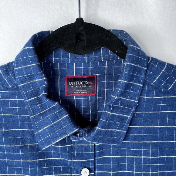 UNTUCKit Flannel Shirt Mens XL Button-Up Blue Plaid Cotton Long Sleeve Michelot - Picture 3 of 10